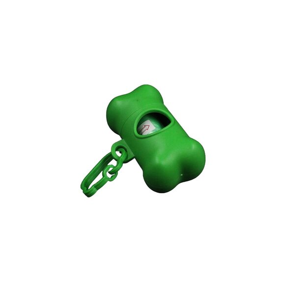 Green Bone Shaped Poop Bag Dispenser with Poop Bags - Picture 2 of 3